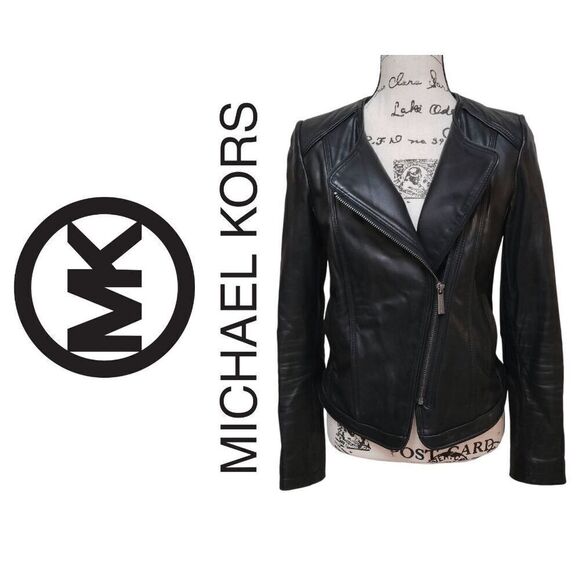 Michael Kors Jackets & Blazers - MICHAEL KORS Black Genuine Leather Moto Biker Jacket Zip Up SIZE S MSRP $595